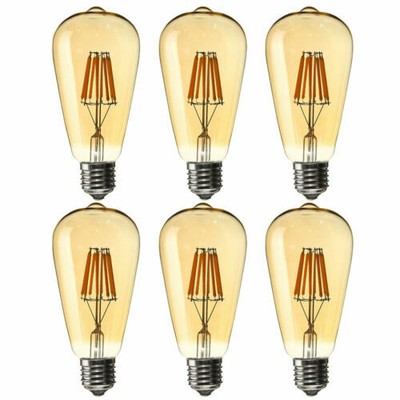 4/6Pack LED Edison Filament ST64 4/6/8W Dimmable E26 Warm White Amber Glass
