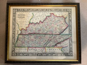 1860 Kentucky & Tennessee Mitchell Antique Map Framed. 15”x 18 1/4”