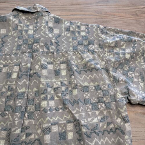 VTG 90s Bugle Boy Abstract Geometric Shirt Mens XL Button Up Short Sleeve Ramie - Picture 14 of 17