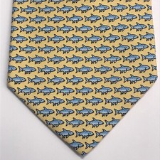 VINEYARD VINES Men's Tie Blue Yellow Shark Geo Design 57L 3.75W EUC Retail - 99