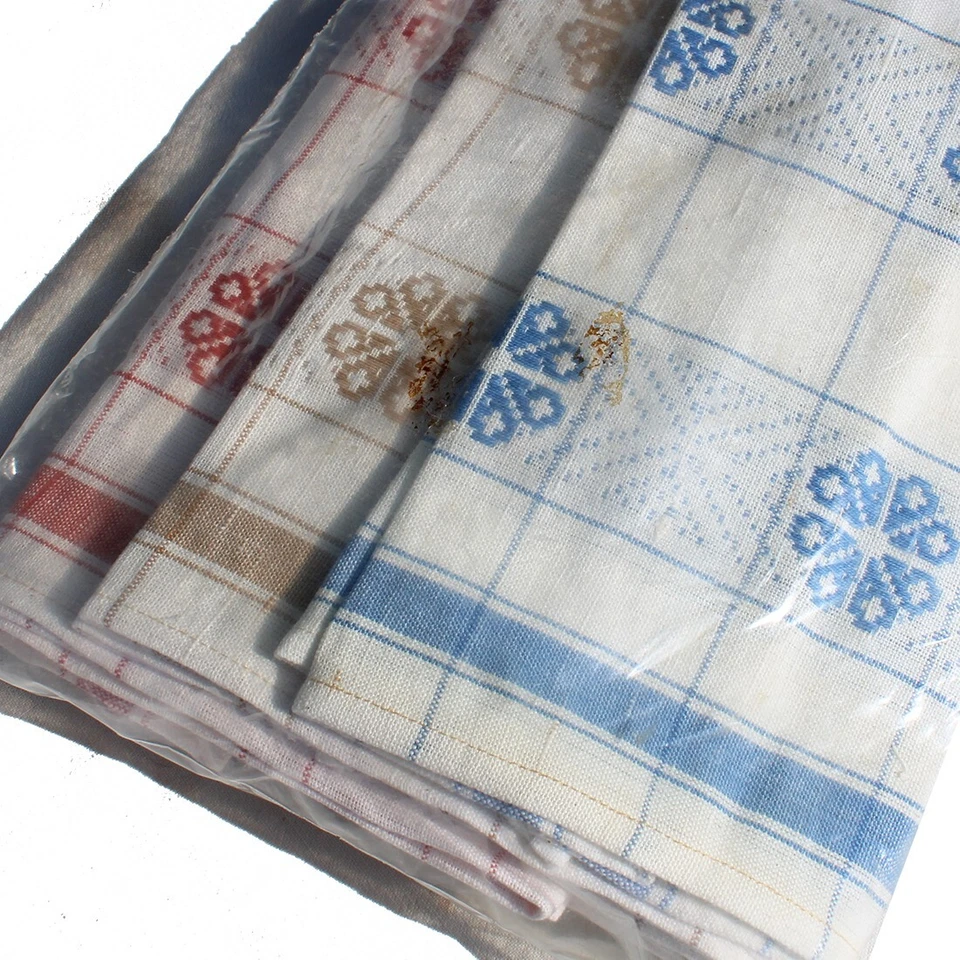 Ensemble de 6 torchons Jacquard Essuie-Verres en Métis / Lin vintages - Photo 3/3