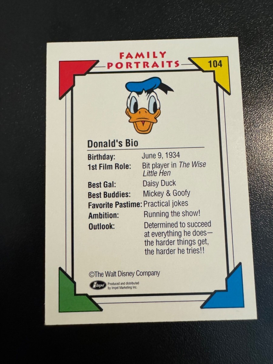 Disney Card Family Portraits 1991 Impel #104 Donald's Bio Donald