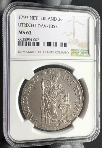 1793 Netherlands Utrecht 3 Gulden Silver NGC MS62 Uncirculated w/HD Video