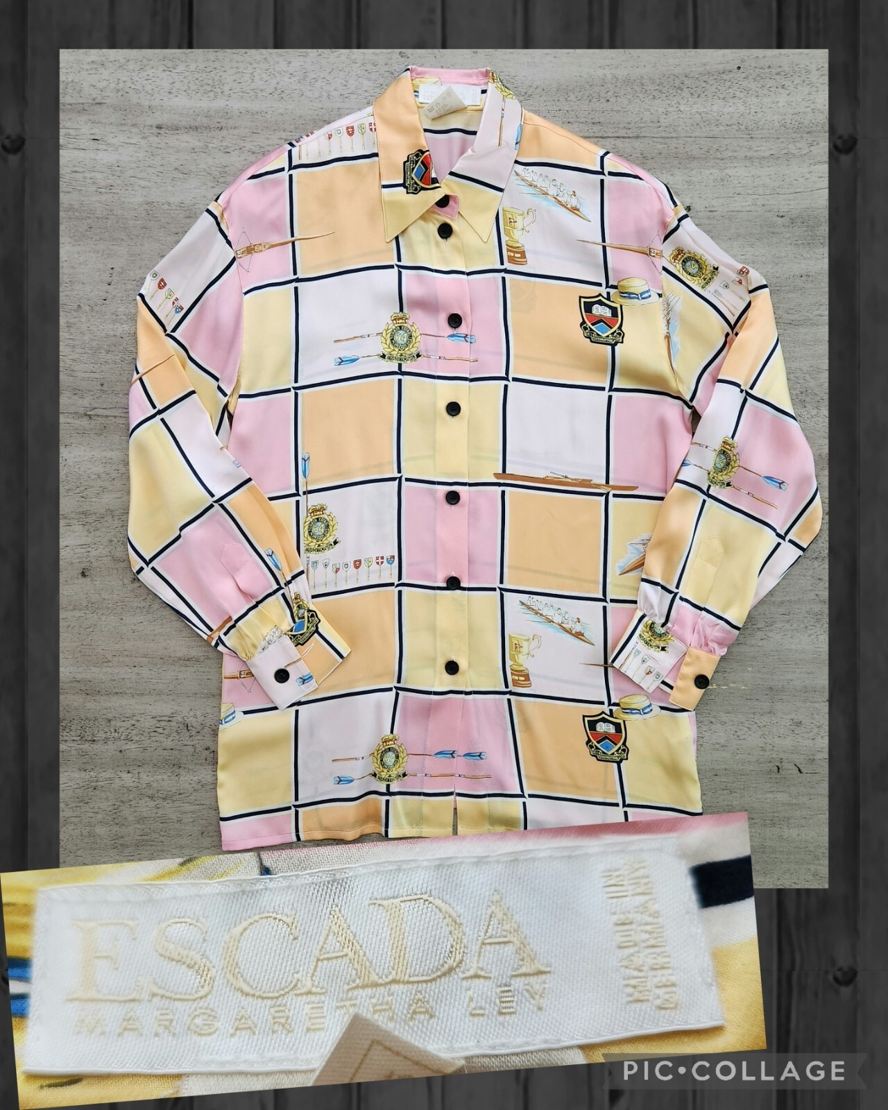 FILA Camicia blusa vintage anni 90 Escada Margharetha Ley seta bottoni 36 canottaggio sport