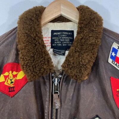AVIREX G-1 Vintage Flight Jacket Brown Leather with Boa US Size S