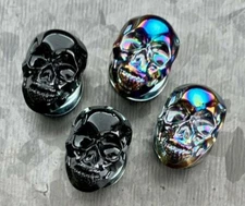 PAIR of Skull Front Pyrex Glass Plugs Gauges Tunnels Body Jewelry 