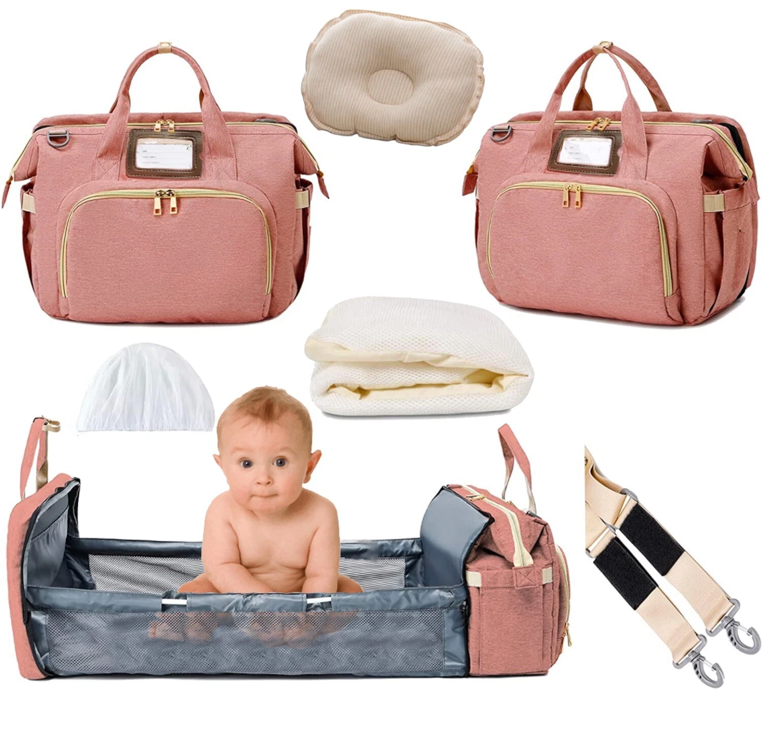 3 in 1 Convertible Diaper Bag with Changing Station - Sleeping Mummy Bag...