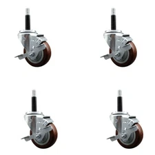 3.5 Inch Maroon Poly Swivel 3/4 Inch Expanding Stem Caster Set with Brake SCC