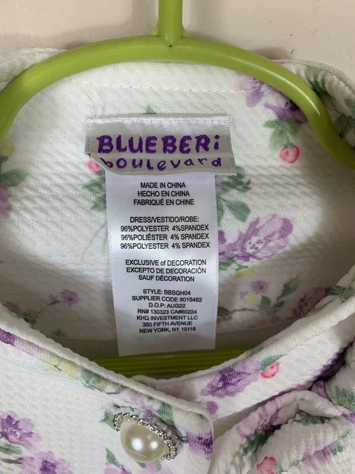 Abrigo de vestir para niñas Blueberi Boulevard blanco púrpura floral con botones delanteros talla 6 Foto 4 de 4