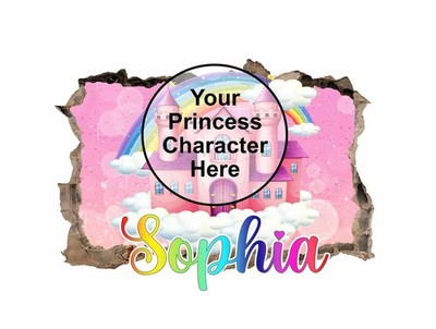 Personalisierte Prinzessin Schlafzimmer Wandbilder - 3D Vinyl Aufkleber individueller Name Sticker 165