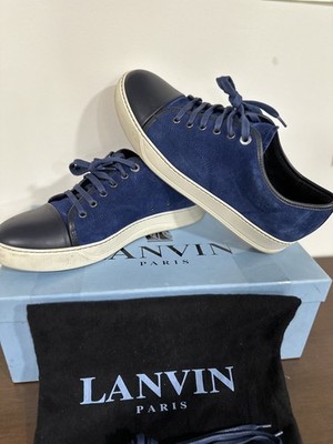Men's Lanvin DBB1 Leather And Suede Low Top Sneakers / Navy Blue / Size US 9