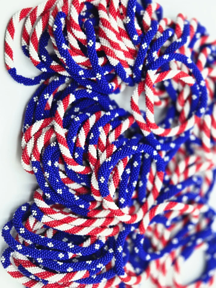 24 PCS WHOLESALE NEPAL Glass Seed Bead American Flag Beaded Crochet Bracelets - Image 3 of 4