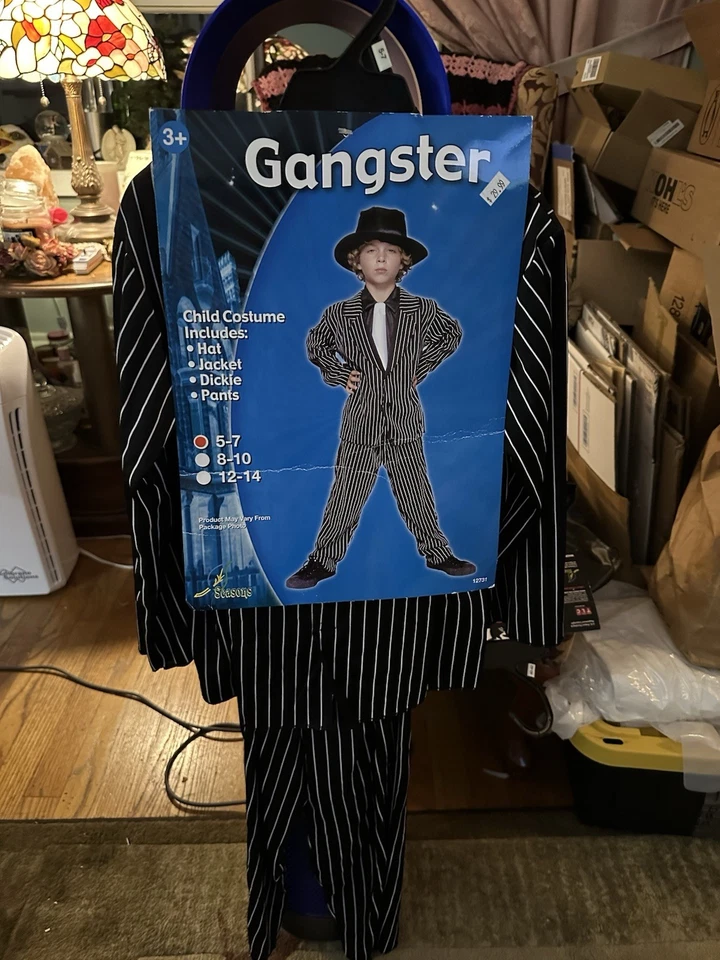 Fantasia de gangster máfia terno listrado para crianças tamanho 5-7 chapéu jaqueta calça Dickie - Imagem 3 de 4