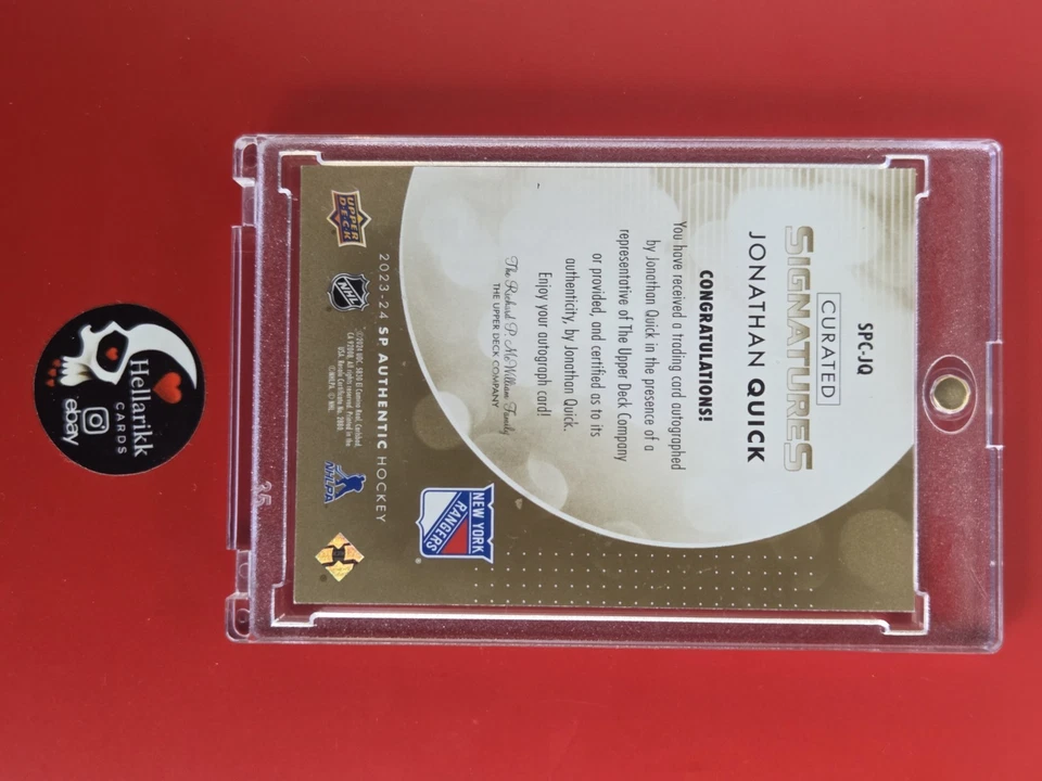 2023-24 Jonathan Quick SP Authentic Curated Signatures Auto SPC-JQ Rangers RC UD - Image 2 of 2