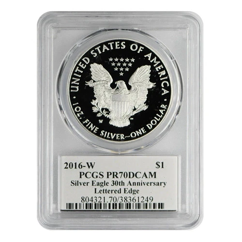2016-W American Silver Eagle PCGS PR-70 DCAM 30th Anniversary Lettered Edge