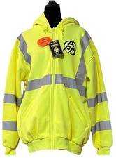 HIGH VISIBILITY Full Zip Workwear Hooded Sweatshirt  Large Yellow/Reflective