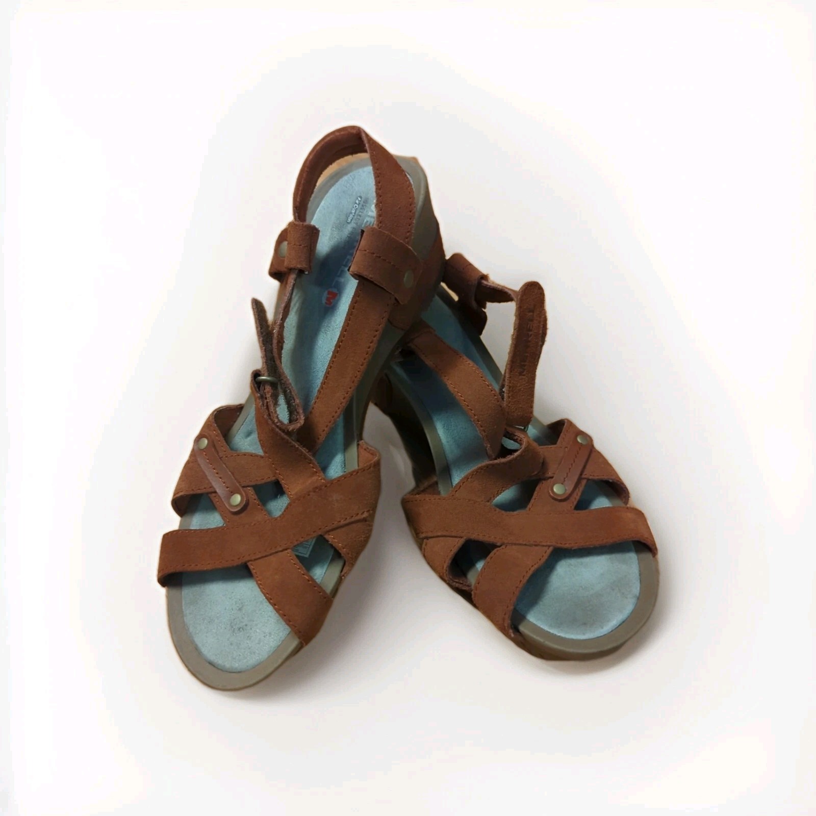 Merrell Revalli sandali donna 9 marroni scamosciati zeppa cinturino punta aperta