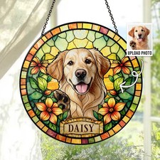 Personalized Dog Portrait Stained Glass Suncatcher, Custom Pet Memorial ,Decor