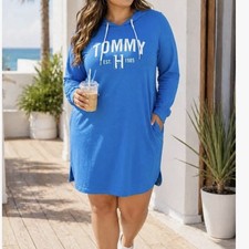 TOMMY Hilfiger SPORT HOODED BLUE DRESS Relaxing Lounging M