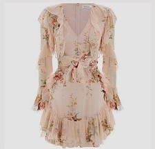 Zimmermann Folly Flutter Silk Dress Sz 0 AU/UK 8 US 4 Cream mini floral v neck
