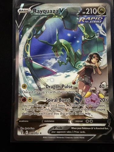 Pokemon Rayquaza v Evolving Skies Holo Card 194/203 Ultra Rare Full Art Alt Art
