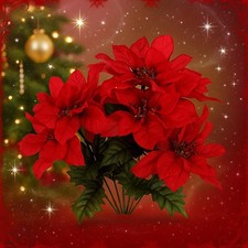  Pack of 4 Christmas House 7-stem Red Poinsettia Bushes with Glittered Accents,