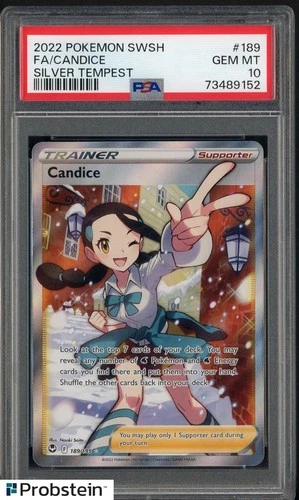 2022 Pokemon SWSH Silver Tempest #189 FA Candice PSA 10 GEM MINT