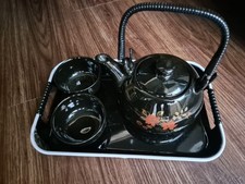 asiatisches Teeservice vintage schwarz gold  floral Kanne Tablett Tassen 