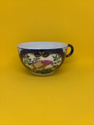 Antike 18. Jh. Worcester Porzellan Teetasse Kobalt gemahlen exotische Vögel & vergoldet
