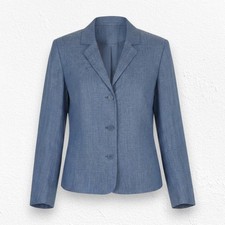 80s Vintage Dark Blue Chambray Linen Jones New York Blazer Jacket Size 14P