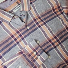 Tommy Bahama Shirt Mens XL Plaid Linen Blend Button Down Long Sleeve Coastal