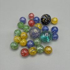 Vintage Glass Marble Lot Confetti Speckled Shooters Multi Color 25pc