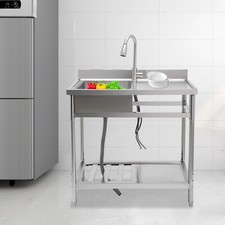 Stainless Steel Freestanding Kitchen Restaurant Sink Set with Workbench LeftBowl