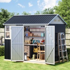 8x6 FT Outdoor Metal Storage Shed with Clear Window, Lockable Single Door, We...