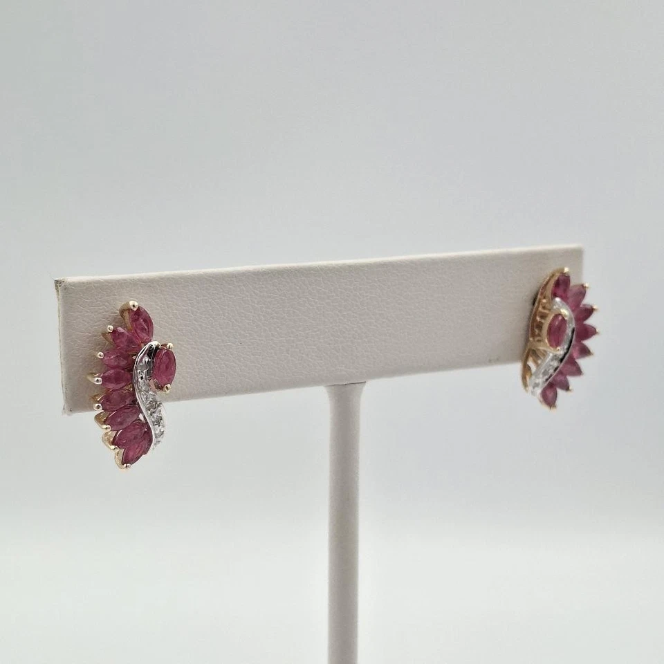 14K Yellow Gold Marquise Natural Ruby & Diamond Accent Wing Stud Earrings - Image 4 of 4