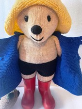 Vintage Handmade Knitted Paddington Bear 18 Blue Coat Hat Boots Suitcase