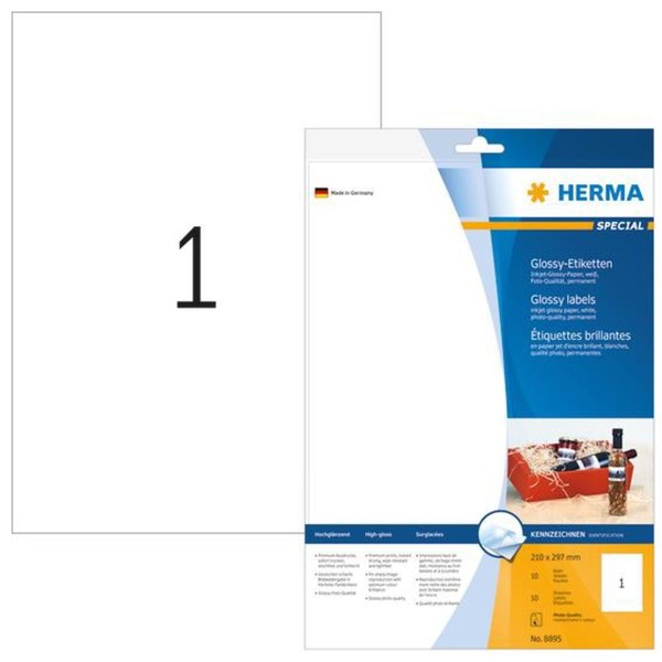 Herma 8895 Inkjet Etiketten 210X297Mm 10 StüCk Rechteckig Papier GläNzend Weiß-image