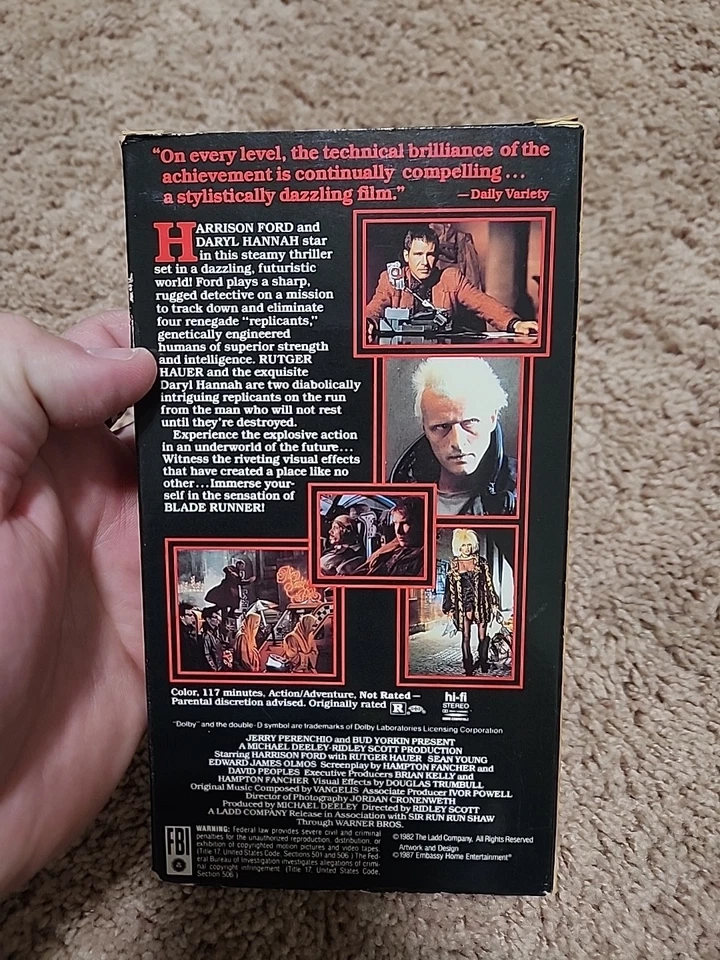 Blade Runner VHS Tape 1987 Nelson Release Sci Fi Classic Harrison Ford - Works - Image 3 of 4