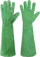 Leather Gardening Gloves, Thorn Proof Long Gauntlet Heavy Duty Garden Gloves, El