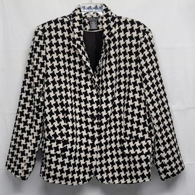 Vintage George Mark Eisen Womens Blazer Jacket  26/28W Houndstooth Wool Blend