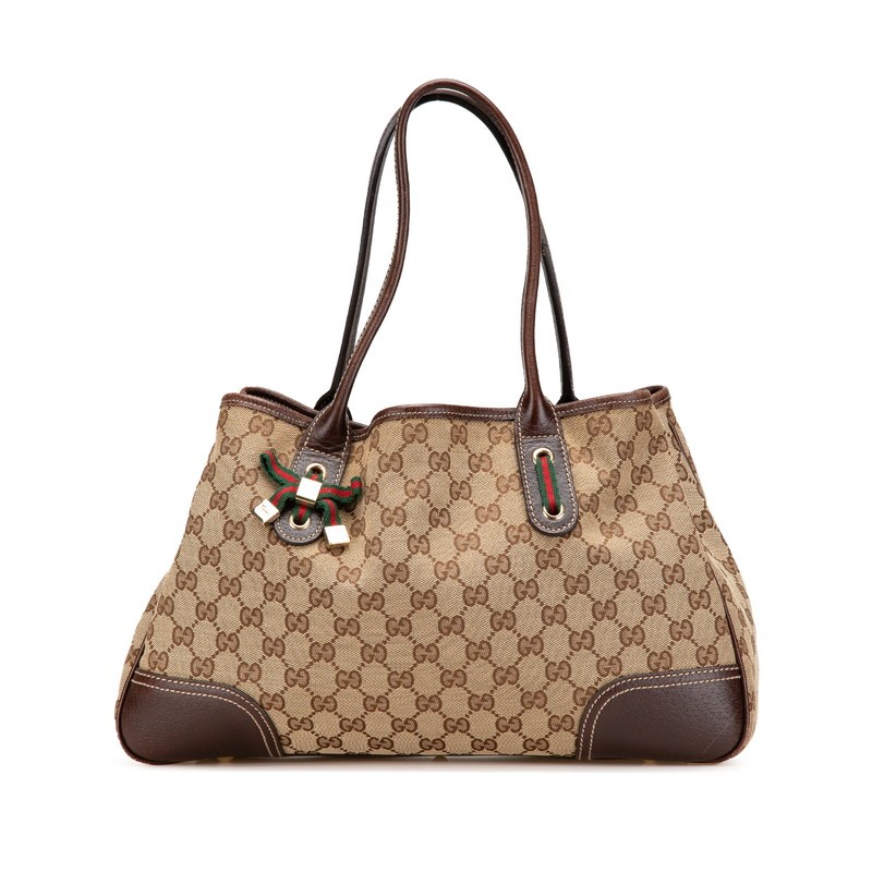 GUCCI GG Canvas Sherry Tote Bag in Brown Leather for Women