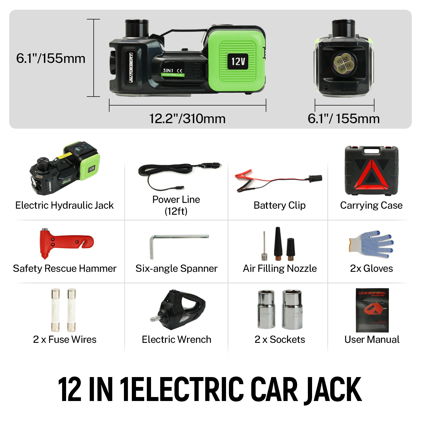 5 Ton 12V Repair Tool Car Electric Hydraulic Floor Jack Lift Impact Wrench Auto