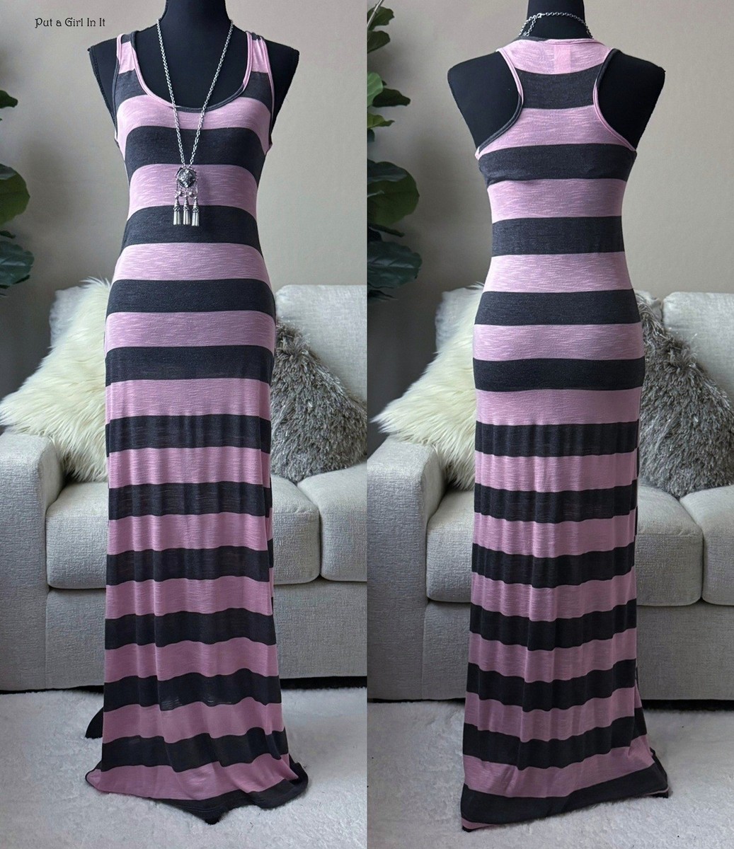 sleeveless dress boho striped USA New Women's Pink Gray Maxi Tank S M L Bohemian back design adds a MOVIENIGHT1 Black High Neck Bridesmaid Size:16 - Bust 40