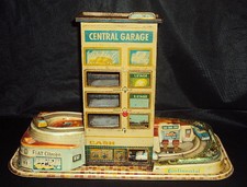 Technofix Central Garage Set Western Germany C1960 Vintage Tinplate And Plastic