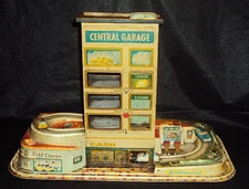 Technofix Central Garage Set Western Germany C1960 Vintage Tinplate And Plastic 