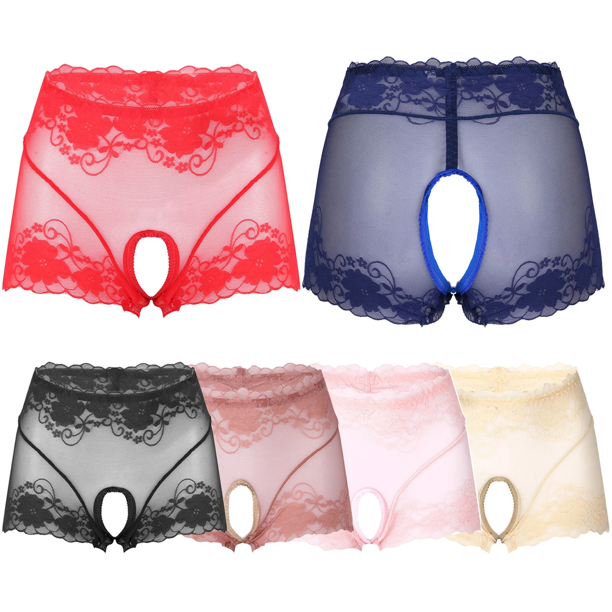 Women's See-through Sheer Boyshorts Underwear Open Crotch Panty Boxers  Shorts