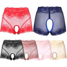 Women's See-through Sheer Boyshorts Underwear Open Crotch Panty Boxers Shorts