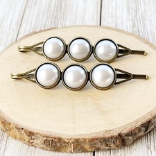 Silver White Pearl Hair Clips, Antiqued Bronze Barrette, Wedding Hair Jewelry