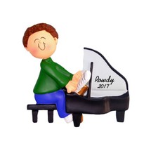 Personalized Christmas Ornament - Brunette Male Piano Player