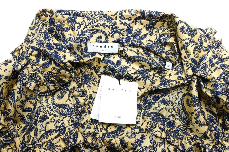 Sandro Harmonie Vestido Mujer (Eu) 38 Seda Floral Media Botón Volantes Difusión - Imagen 4 de 4